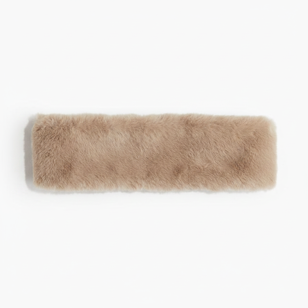 H&M Fluffy Headband Earmuffs One Size – Full beige headband earmuff on white background