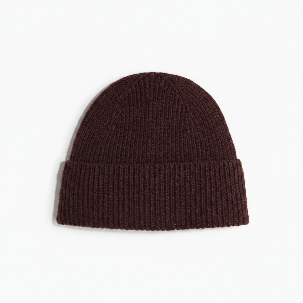 H&M Rib-Knit Wool-Blend Hat – Dark Brown beanie on white background