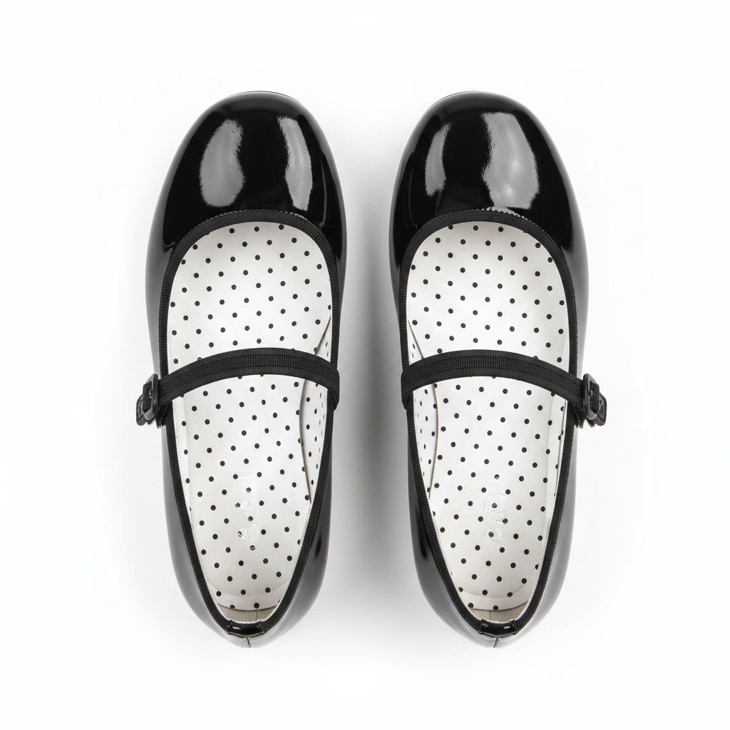 H&M Girls Flat Dress Shoes Black Size 11 – Pair of shoes top-down overhead view on white background