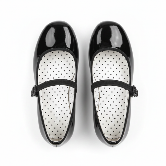 H&M Girls Flat Dress Shoes Black Size 11 – Pair of shoes top-down overhead view on white background