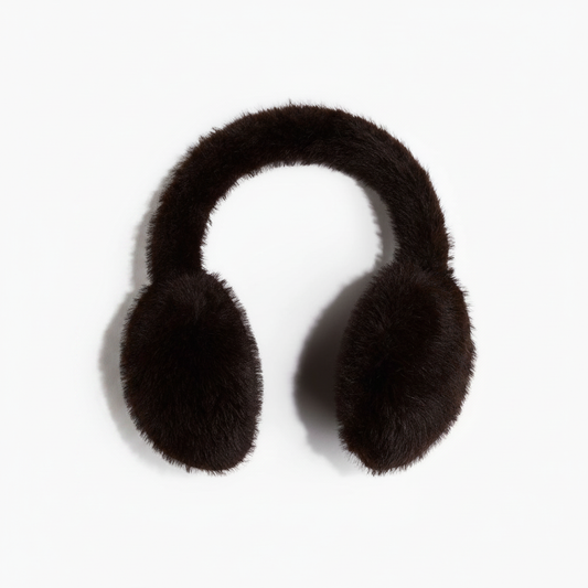 H&M Fluffy Earmuffs One Size – Dark brown fluffy earmuffs on white background