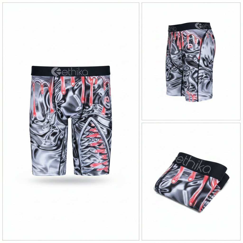 Ethika Boys Graphic Briefs – Bomber Slime print collage showing front, side, and folded views on white background