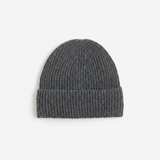 H&M Rib-Knit Wool-Blend Hat – Dark Gray beanie on white background