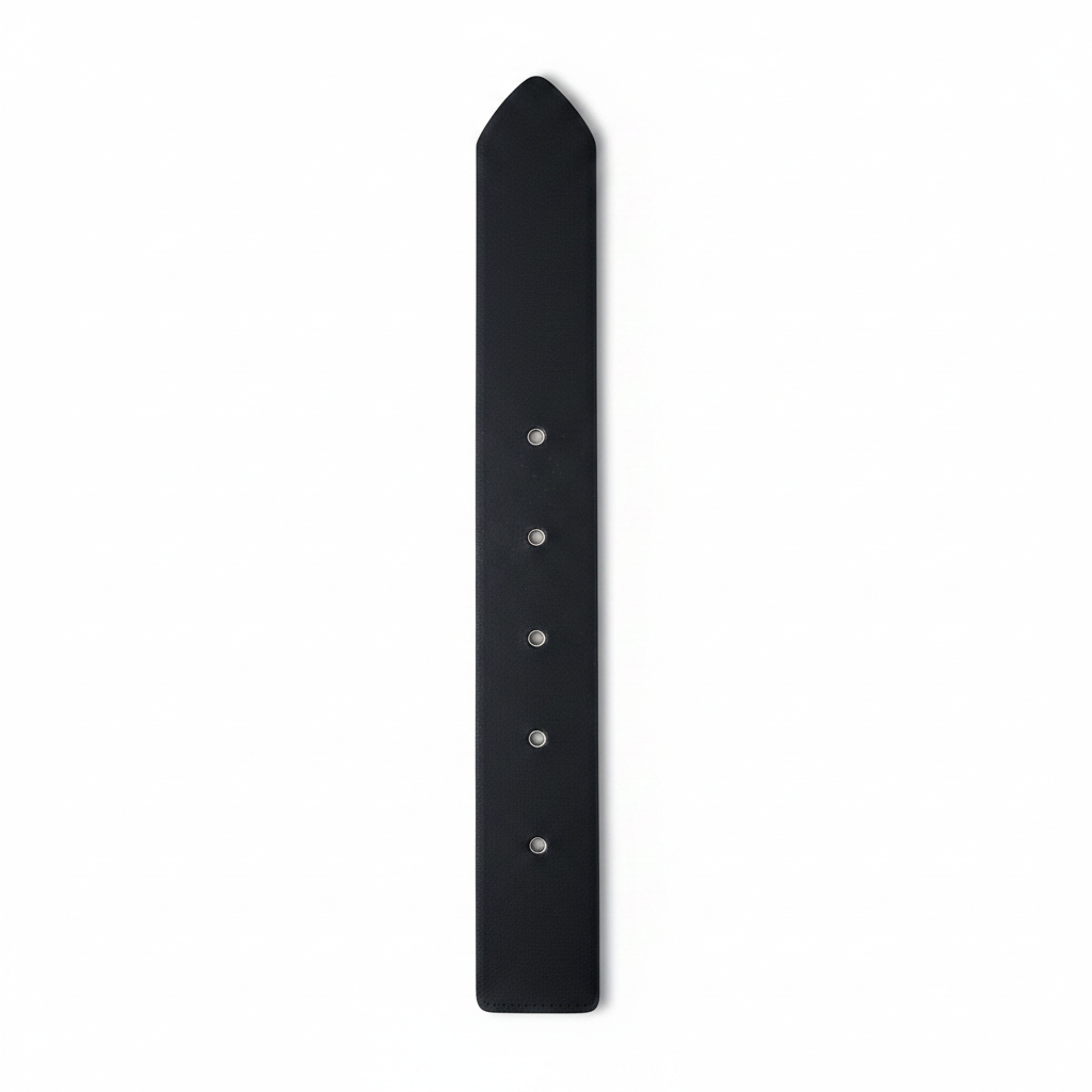 H&M Men's Genuine Leather Belt Medium – Belt tip showing 5 adjustment holes on white background