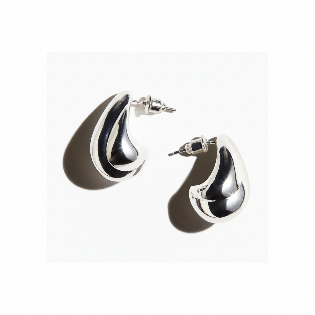 H&M Dome Hoop Earrings 2 Pair Each – Silver dome hoops close-up on white background