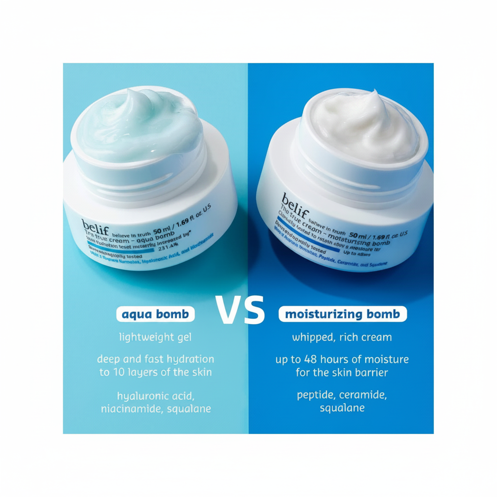 belif Aqua Bomb vs Moisturizing Bomb comparison