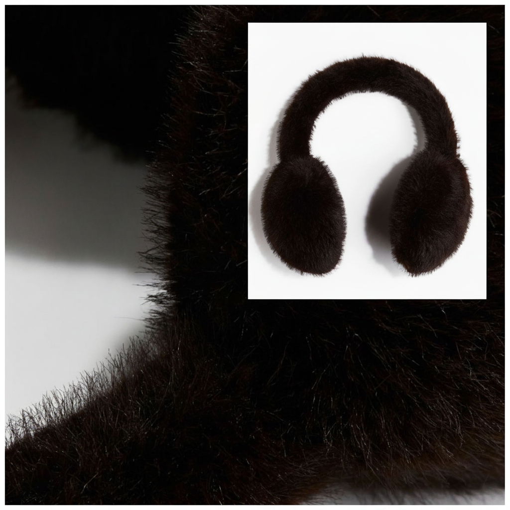 H&M Fluffy Earmuffs One Size – Close-up and full view collage on white background