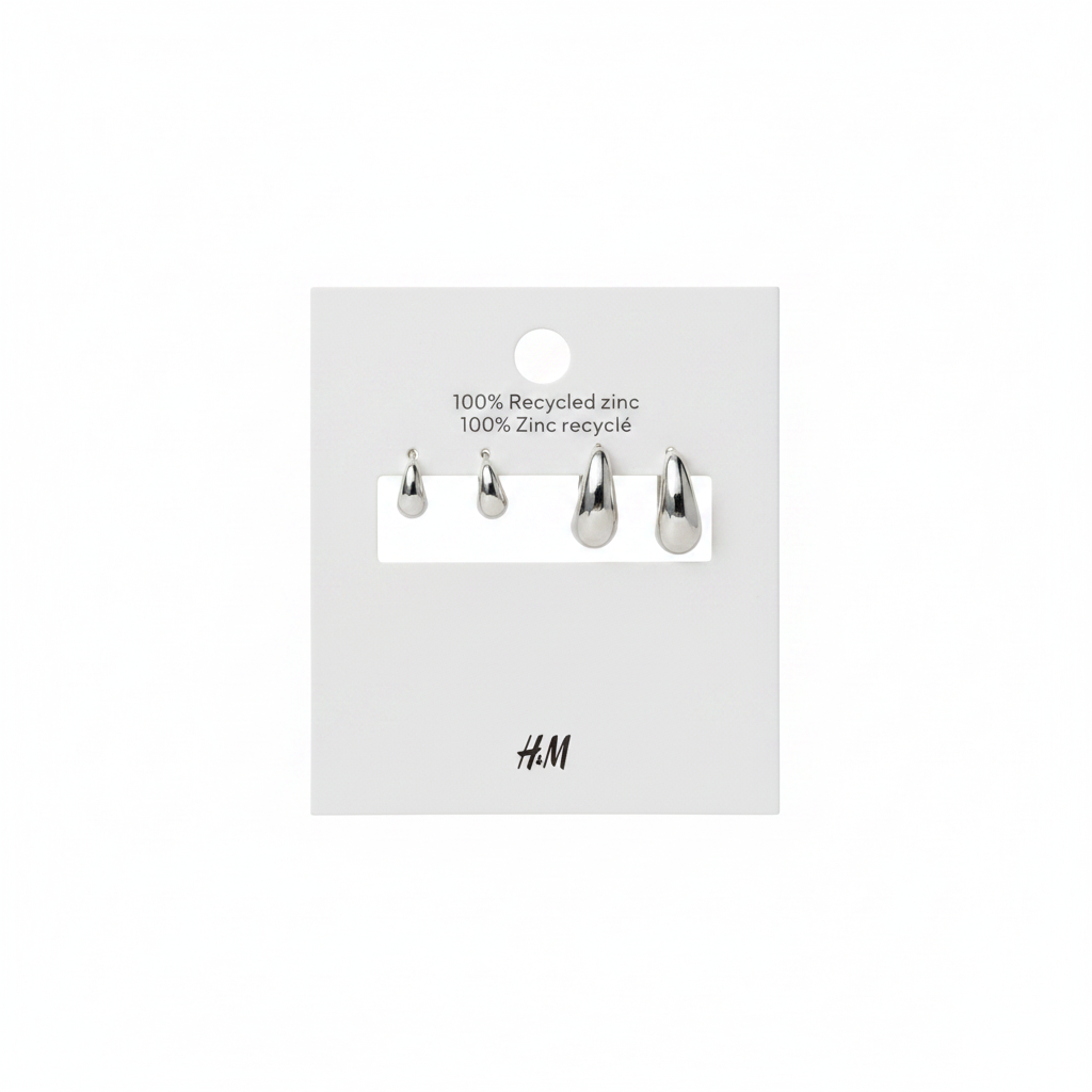 H&M Dome Hoop Earrings 2 Pair Each – Silver earring card on white background
