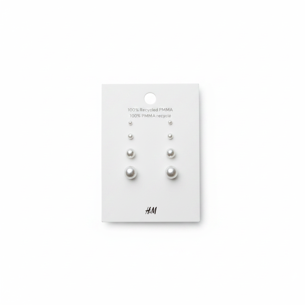 H&M 4 Pack Stud Beaded Earrings – Pearl stud earring card with 4 graduating sizes on white background