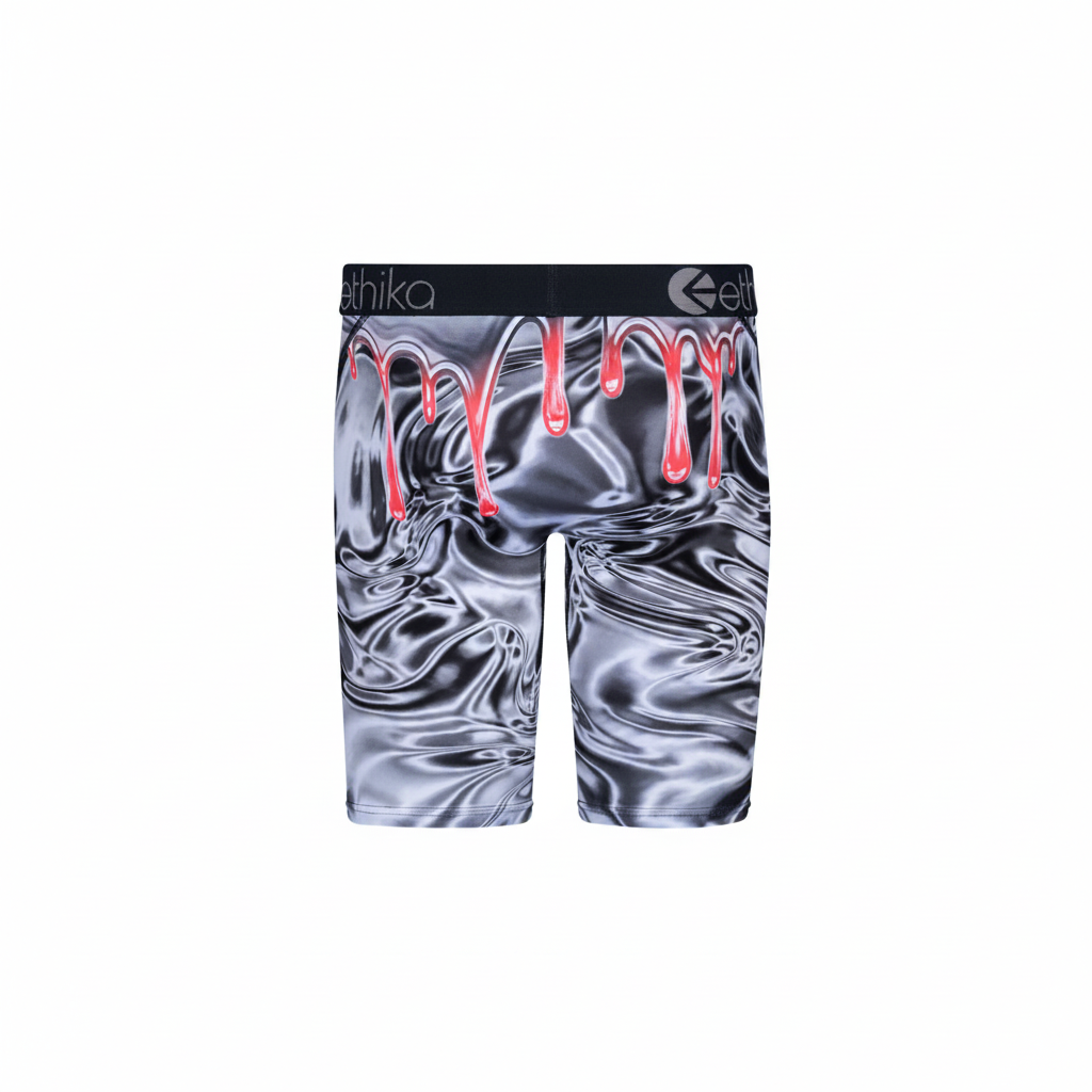 Ethika Boys Graphic Briefs – Bomber Slime print, back view, full length on white background