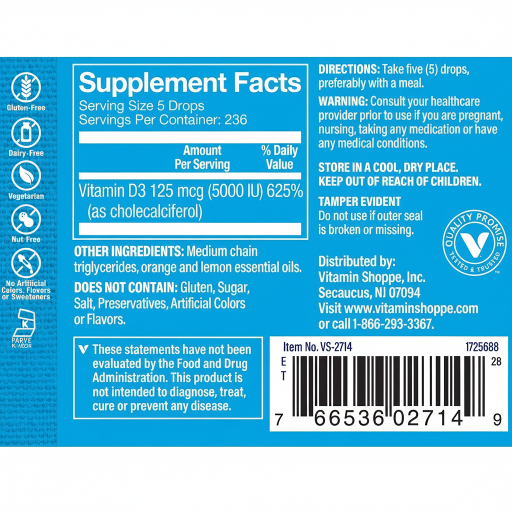 Liquid D3 Supplement Facts - Blue BG