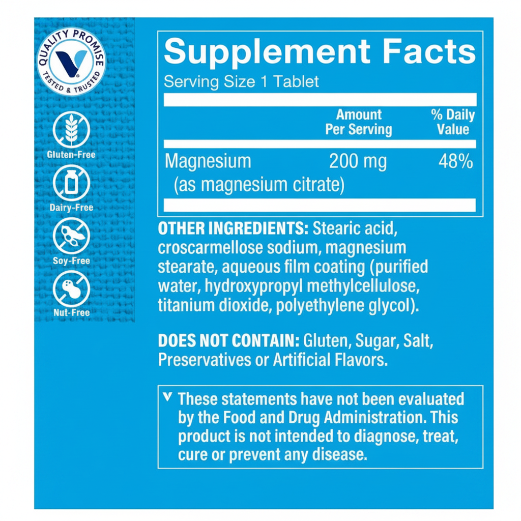 Magnesium Citrate Supplement Facts - White BG