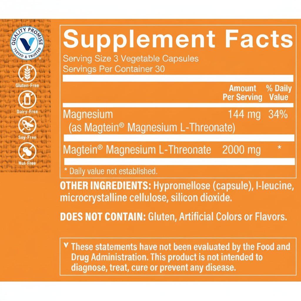 Magnesium L-Threonate Supplement Facts - Orange BG