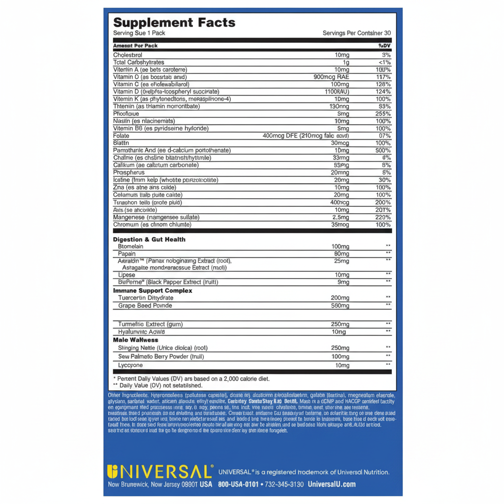 Men's Total Health Pack Supplement Facts