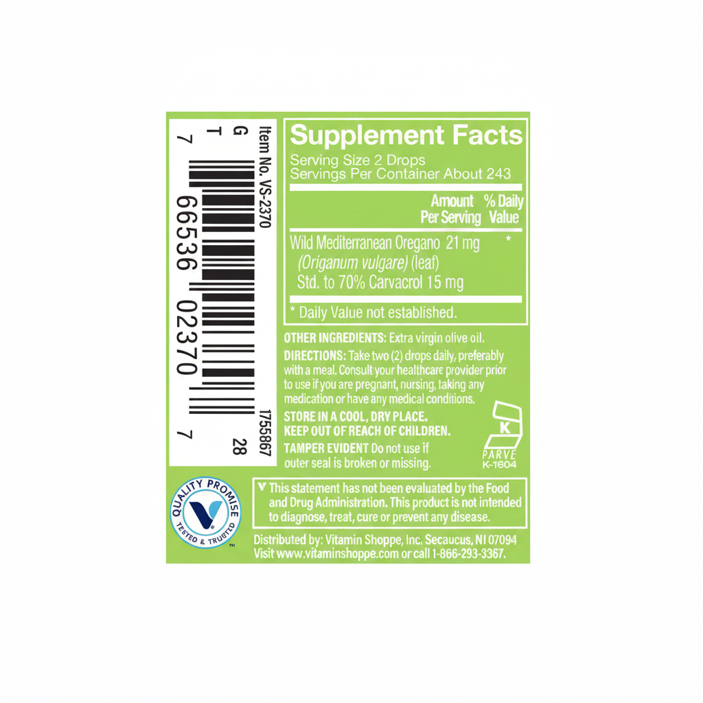 Oil of Oregano Supplement Facts - White BG