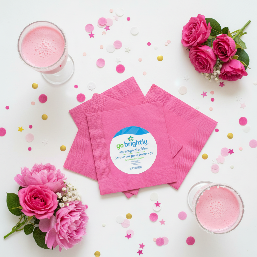 Pink napkins party flat-lay
