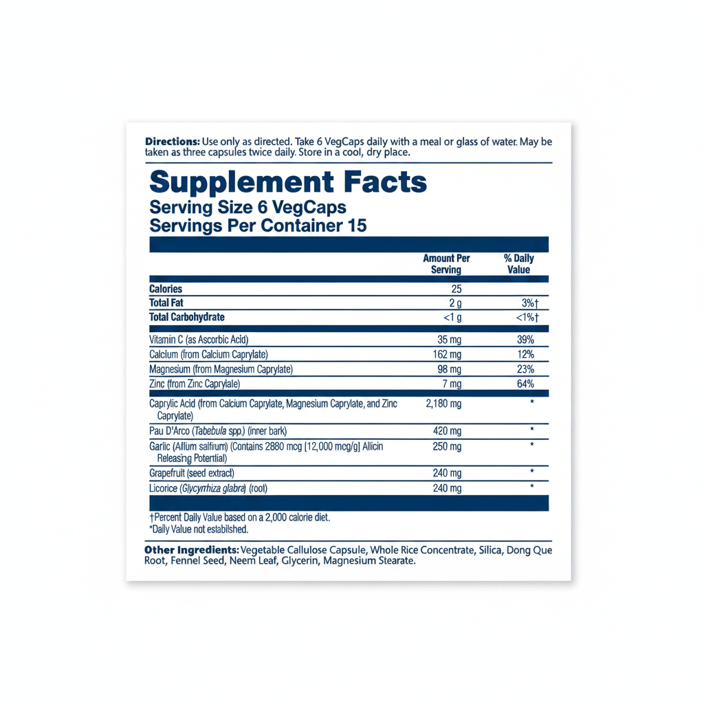 Solaray Yeast-Cleanse Supplement Facts Padded