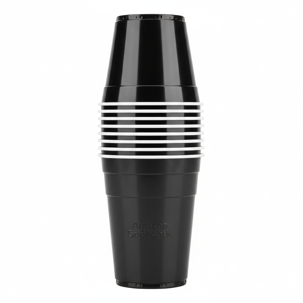 Stacked black cups white rim