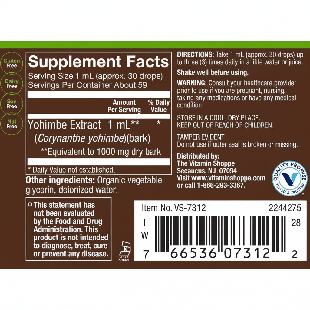 Yohimbe Supplement Facts - White BG